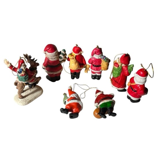 Mixed Lot 8 Vintage Santa Ornaments Retro Ceramic Resin Plastic 3"-4" - Picture 6 of 6